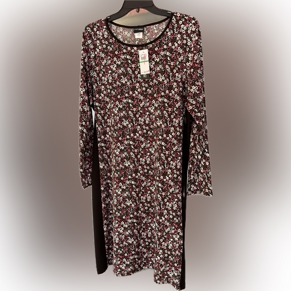 Cover Me Floral Bodycon Dress Large NWT Black Pink Stretch Long Sleeve Slimming